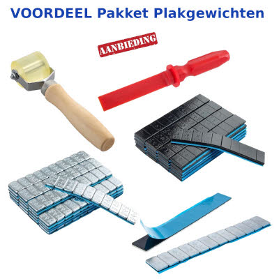 diverse plakgewichten met gereedschap AKTIE